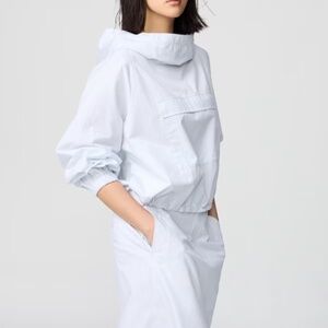 Uniqlo white striped pullover top with hood